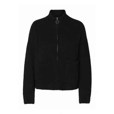 Image of SELECTED FEMME Women&#039;s Slfsia Ras Ls Knit Zipper Cardigan Noos Sweater, Black, XS