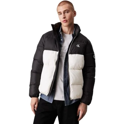 Image of Calvin Klein Jeans Blocking Puffer Winter jacket, Men&#039;s, Size: Small, Ivory/black