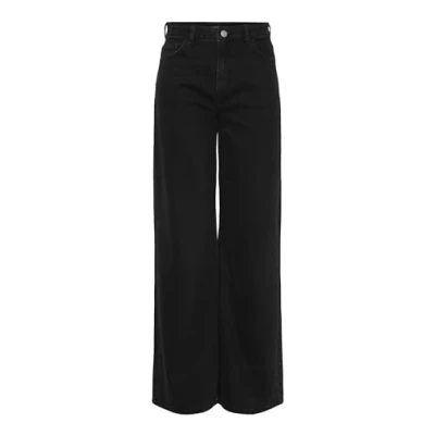 Image of PIECES Female Wide Fit Jeans PCSELMA HW, black denim, 27W / 30L