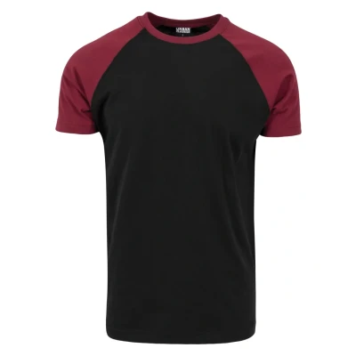 Image of Urban Classics Raglan Contrast Print Tshirt, Men&#039;s, Size: XXL, Black/burgundy