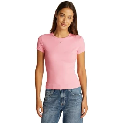 Image of Tommy Jeans SLIM Essential Basic Tshirt, Women&#039;s, Size: 14, Pink sugar