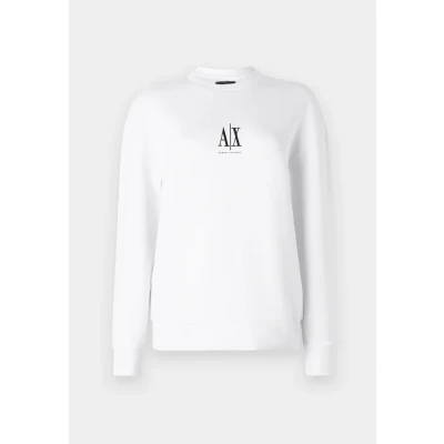 Image of Armani Exchange Women&#039;s Icon Project, Embroidered Logo, Crewneck Sweatshirt, Optic White, L