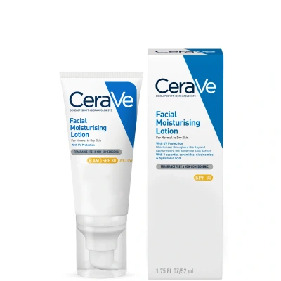 Image of CeraVe AM Facial Moisturising Lotion SPF30 with Ceramides for Normal to Dry Skin 52ml