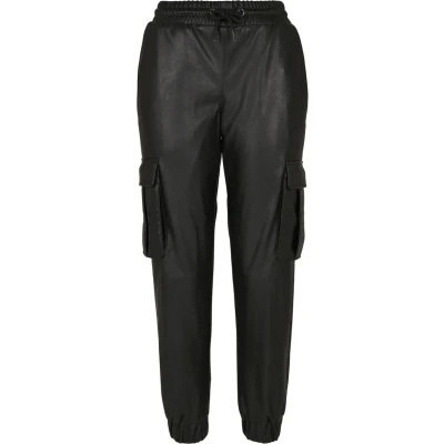 Image of Urban Classics Women&#039;s Ladies Faux Leather Cargo Pants Trouser, Black, XS
