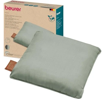 Image of Beurer MG 139 Battery Massage Pillow with Heat Function, Wireless Shiatsu Cushion, Switchable Heat, Made from Recycled Material, Machine Washable, Automatic Shut Off, 40 x cm, Mint