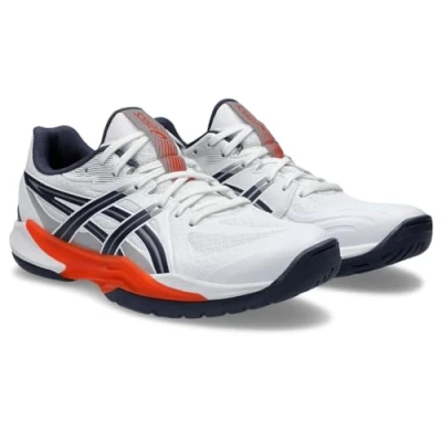 Image of Asics Powerbreak Handball shoes, Men&#039;s, Size: 10, White/nova orange Textile/synthetics