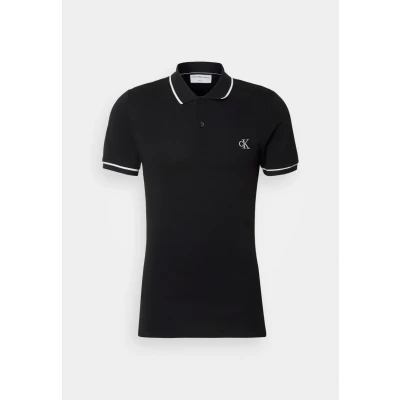 Image of Calvin Klein Men’s Tipping Slim Fit Short Sleeve Polo Shirt, Black (Ck Black), XL