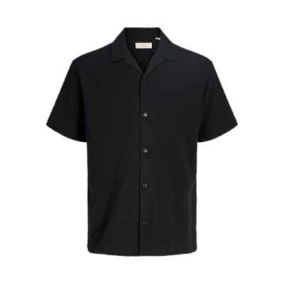 Image of JACK &amp; JONES Men&#039;s Jorluke Crinkle Resort Shirt Ss Sn Casual, Black, XS