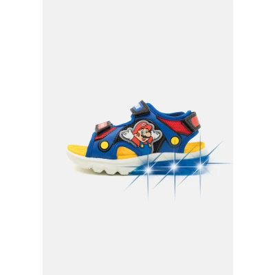 Image of Geox Light UP Nintendo Super Mario Ciberdron Sandals for kids, Size: 9K, Royal/red Imitation leather/ textile