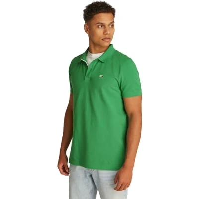 Image of Tommy Jeans SLIM Placket Polo shirt, Men&#039;s, Size: 34, Coastal green
