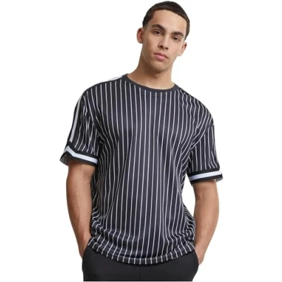 Image of Urban Classics Oversized Striped TEE Print Tshirt, Men&#039;s, Size: 5XL, Black white