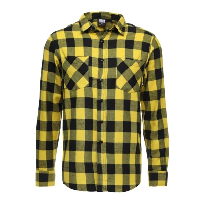 Image of Urban Classics Checked Shirt, Men&#039;s, Size: Small, Yellow