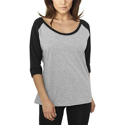 Image of Urban Classics Ladies 3/4 Contrast Raglan TEE Print Tshirt, Women&#039;s, Size: XS, Grey/black