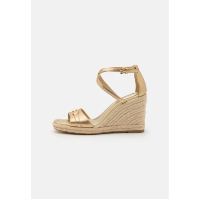 Image of Michael Kors Mandy Wedge Espadrilles, Women&#039;s, Size: 6.5, Pale gold Leather
