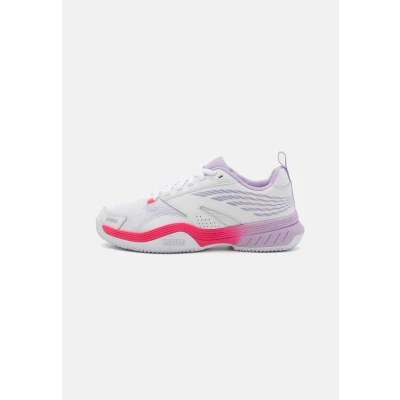 Image of K SWISS Speedex Clay court tennis shoes, Women&#039;s, Size: 4, White/orchid petal/neon blaze Leather and textile