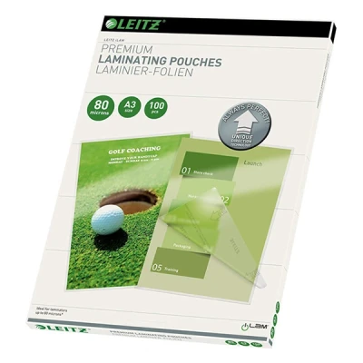 Image of Leitz 74850000 Laminating Pouches Made of 80 Micron Thick Material (Transparent, Glossy, A3 and UDT), Pack 100