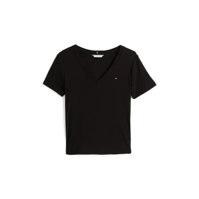 Image of Tommy Hilfiger Women&#039;s New Slim Cody V Neck Short Sleeve T Shirt, Black (Black), S