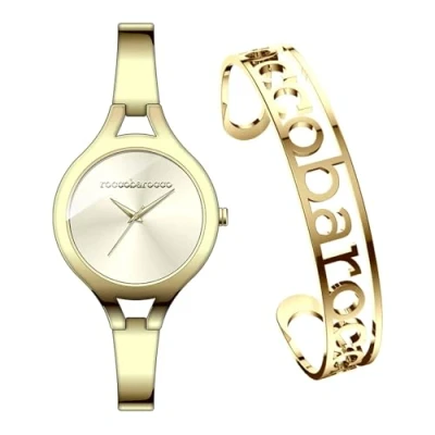 Image of Roccobarocco Bangle Box Set RB.2216S 03M Women&#039;s Gold Laminated Steel Watch with Semi Rigid Strap and Free Bracelet, bracelet