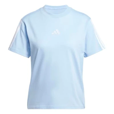 Image of adidas Sportswear Essentials 3 Stripes Basic Tshirt, Women&#039;s, Size: Small, Glow blue/white