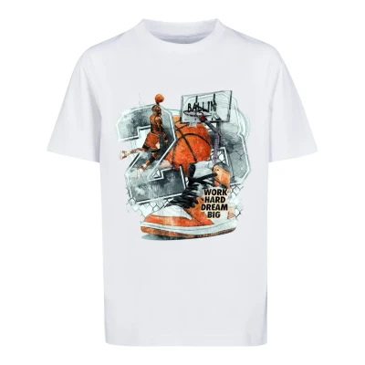 Image of Mister TEE Vintage Ballin Print Tshirt for kids, Size: 5 6y, White