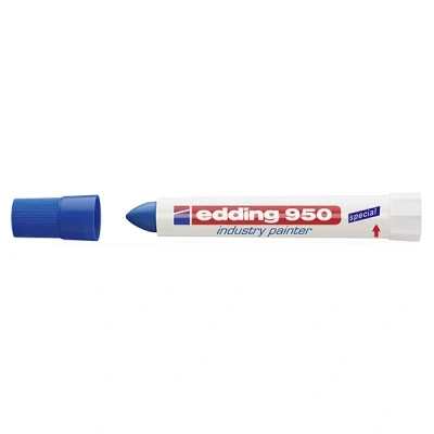 Image of edding 950 industry painter blue 10 pens round tip mm marker for writing on metal, rocks, wood rough or wet surfaces Permanent, waterproof
