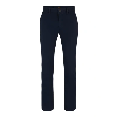 Image of BOSS Mens Chino Slim fit chinos in stretch cotton satin, Blue, 29W / 32L