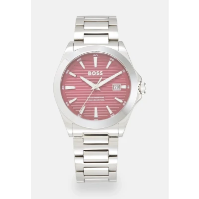 Image of BOSS Strike Watch silvercoloured/red, Men&#039;s, Size: One Size, Silver coloured/red