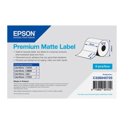 Image of Epson C33S045725 PREMIUM MATTE DIE CUT 76MMX51MM 2310 LBLS (POS &amp; Barcode Solutions &gt; Label Devices)
