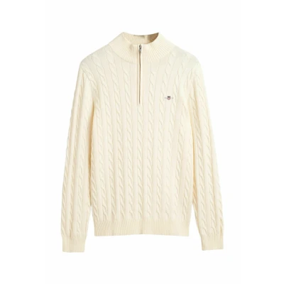 Image of GANT Cable HALF Jumper, Men&#039;s, Size: Large, Cream