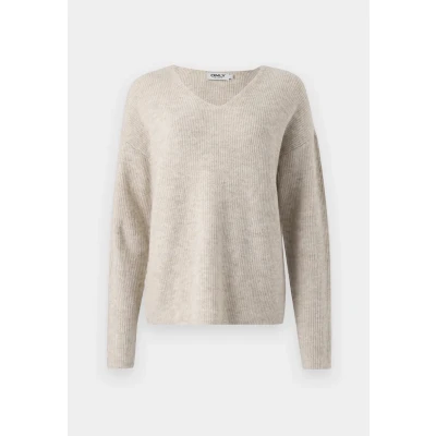 Image of ONLY Camilla Vneck L/S NOOS Jumper, Women&#039;s, Size: Small, Pumice stone/melange