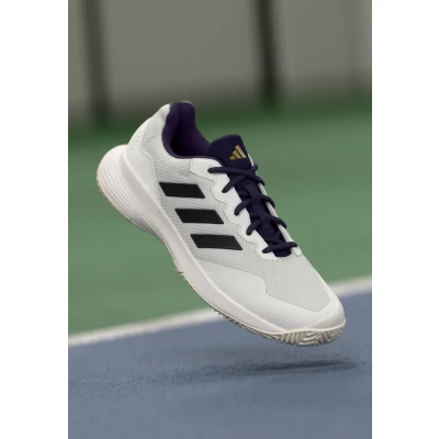 Image of adidas Men&#039;s Gamecourt 2.0 Tennis Shoes, Core White Black Aurora Plum, 7 UK