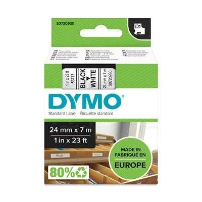 Image of DYMO Authentic D1 Labels Black Print on White 24mm x 7m Self Adhesive for LabelManager Label Printers