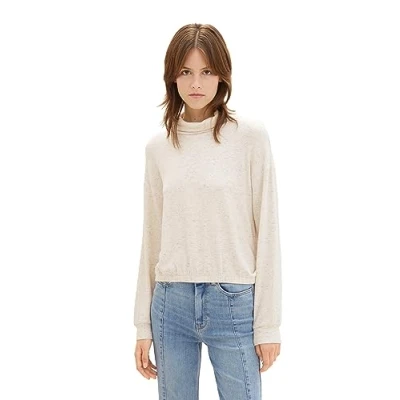 Image of Tom Tailor Denim Women&#039;s Sweatshirt with stand up collar, 24421 cream Beige Melange, XL