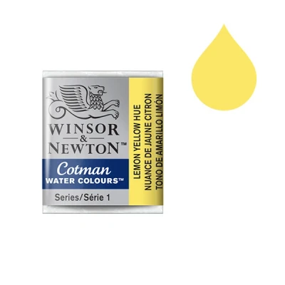 Image of Cotman winsor &amp; newton half pan lemon yellow hue, watercolours, 1.6 x 1.1 1.9 cm