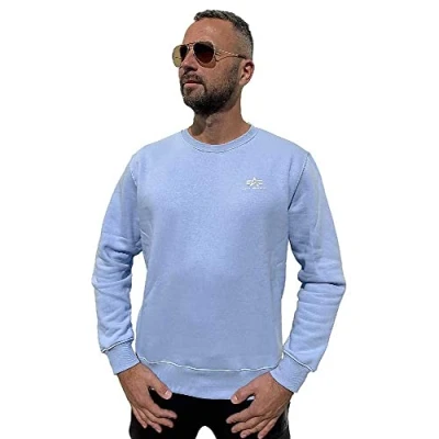 Image of Alpha Industries Small LOGO Sweatshirt, Men&#039;s, Size: Small, Light blue