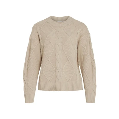 Image of VILA Vilou Oneck Cable NOOS Jumper, Women&#039;s, Size: Medium, Feather gray