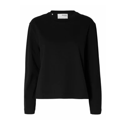 Image of SELECTED FEMME Women&#039;s Slfessential Ls Boxy Tee Noos Longsleeve T Shirt, Black, M