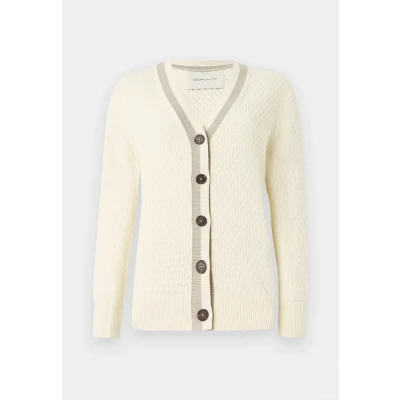 Image of GANT Contrast Textured Cardigan Cardigan, Women&#039;s, Size: Medium, Cream