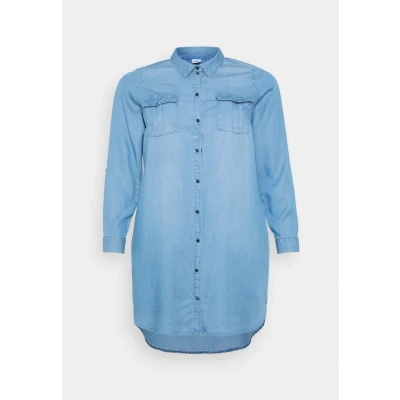 Image of Vero Moda Curve Vmsila Short Dress denim dress, Women&#039;s, Size: 16, Light blue