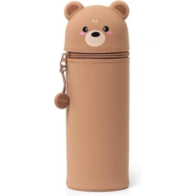 Image of Legami 2 in 1 Weiche Silikontasche Kawaii,Tischstifthalter, Reißverschluss, Silikon, Stiftetasche Buntstifte Marker, H 18,5 cm, Teddy Bear, casual
