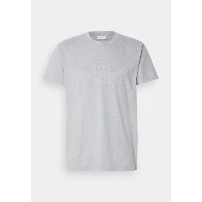 Image of GANT Tonal Shield Print Tshirt, Men&#039;s, Size: Small, Grey melange