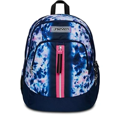 Image of Seven Advanced School Backpack CLOUDY SHAPES Blue Pink Double Compartment with USB PLUG Bottle Pocket, Blue, 31 x 43 24 cm, Rucksack Backpacks,