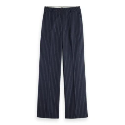 Image of Scotch &amp; Soda Women&#039;s Edie Wide Leg Casual Pants, Night Blue Pinstripe, 26W / 30L