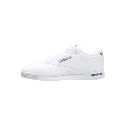 Image of Reebok Classic Exofit Clean LOGO Unisex Trainers, Size: 6, White/royal blue Leather and textile