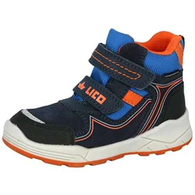 Image of LICO Tarik V Unisex Hightop trainers for kids, Size: 8.5K, Marine/orange Leather and textile