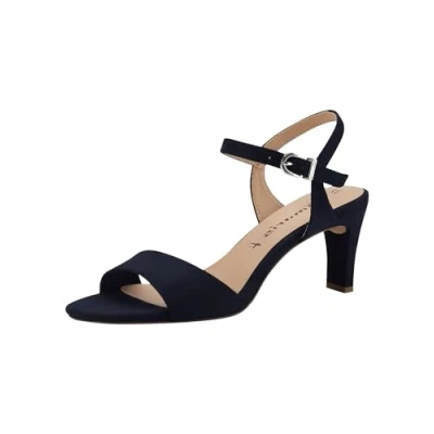 Image of Tamaris Damen Sandalen mit Absatz Textil Vegan Stilettoabsatz Sommer; NAVY/blau; 39