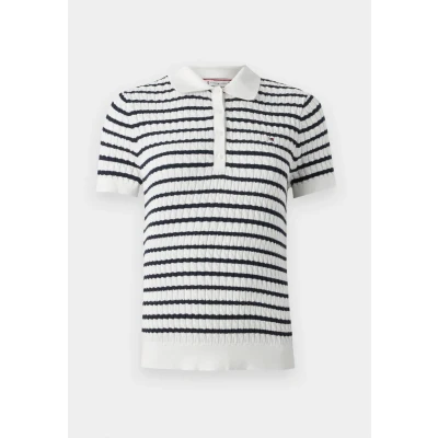 Image of Tommy Hilfiger Cable Polo shirt, Women&#039;s, Size: XXS, Ivory/dark night navy