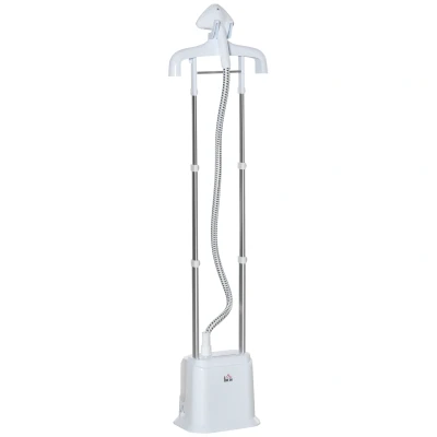 Image of HOMCOM Upright Garment Clothes Steamer with 6 Steam Setting, 45s Fast Heat up, 1.7L Water Tank and 45min Steamer, Wrinkle Odour Remover, White