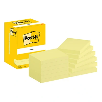 Image of Post it Notes Canary Yellow Pack of 12 Pads 100 Sheets per Pad 76mm x 102mm Self Adhesive for Notes, To Do Lists and Reminders