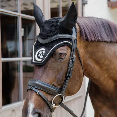 Image of Kentucky Horsewear Fly Hood Wellington 3D Logo Rope Black Full Size Horse &amp; Equestrian